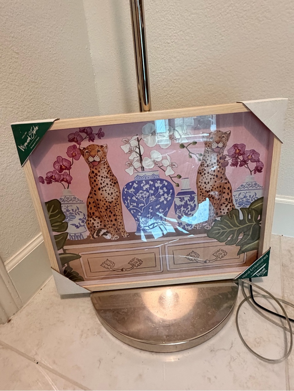 Wildlife Cheetah Floral Wall Art - Pink Chinoiserie